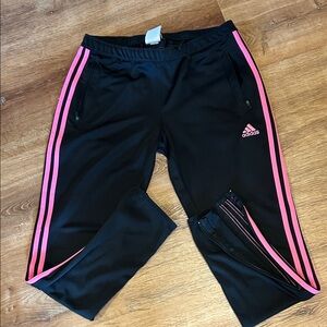 Adidas Black Joggers with Pink Stripes